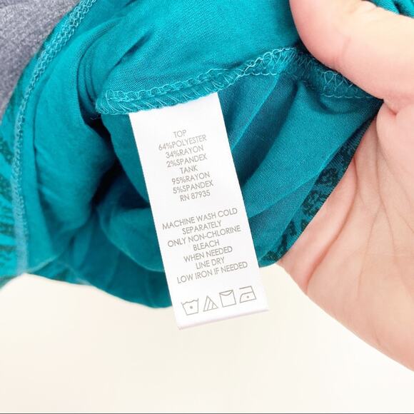 LOGO Lori Goldstein Gray Green Layered Long Sleeve Top Sz S - Picture 7 of 8